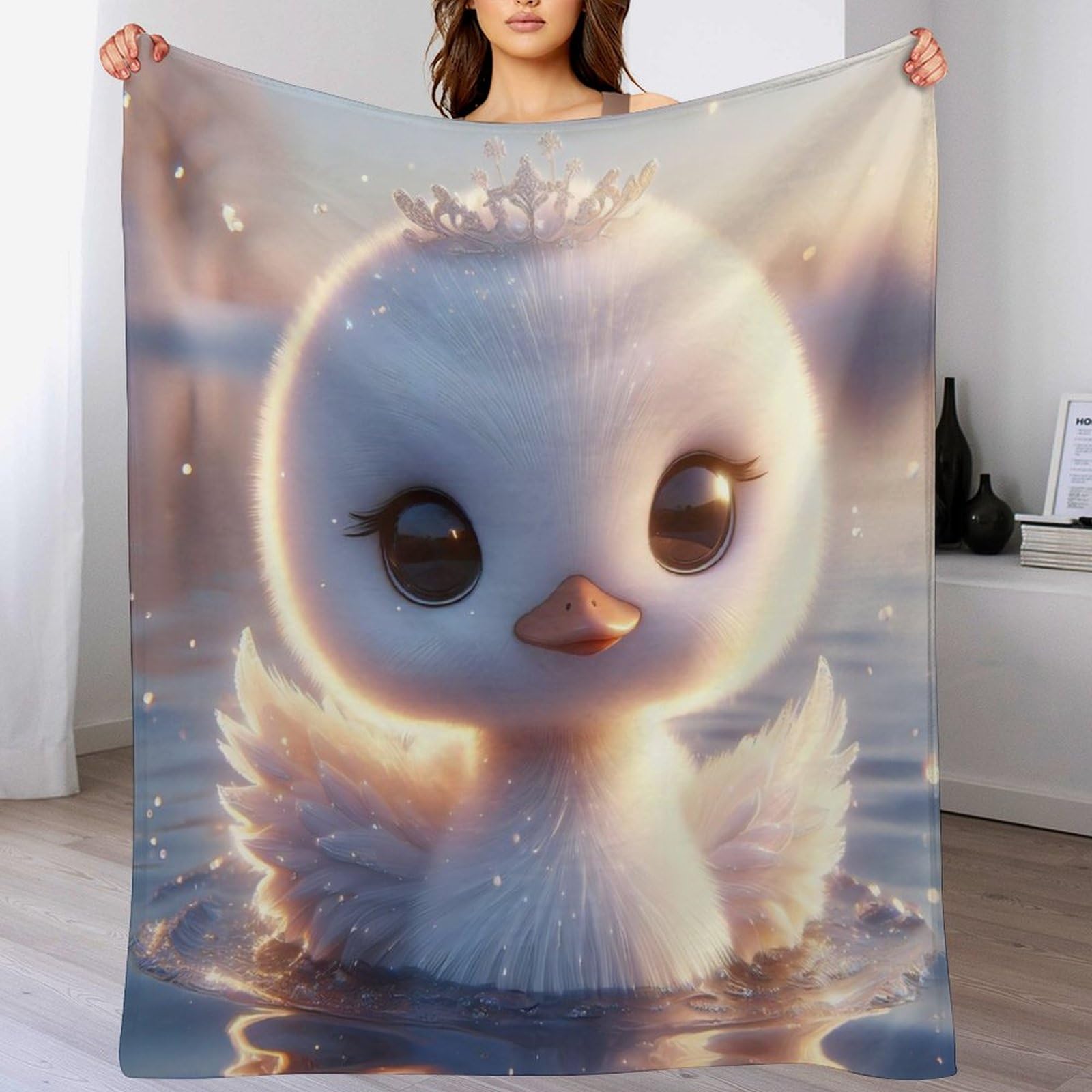 Couverture polaire cygne pour canapé, grand plaid de lit doux 130x180cm toutes saisons
