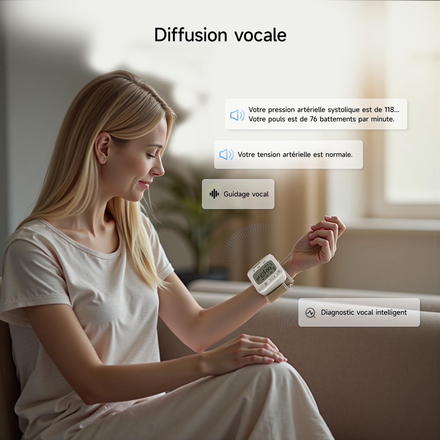 yuwell Tensiomètre au Poignet Intelligent pour un Usage Domestique ou en Déplacement, Tensiomètre avec Brassard Préformé 13,5 – 19,5 cm, avec Battement Cardiaque Irrégulier(YE8800AR)