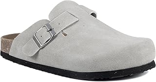 Women's Suede Clogs Slip-On Buckle Slides Leather Mules Cork Footbed Sandals Potato Shoes with Arch Support