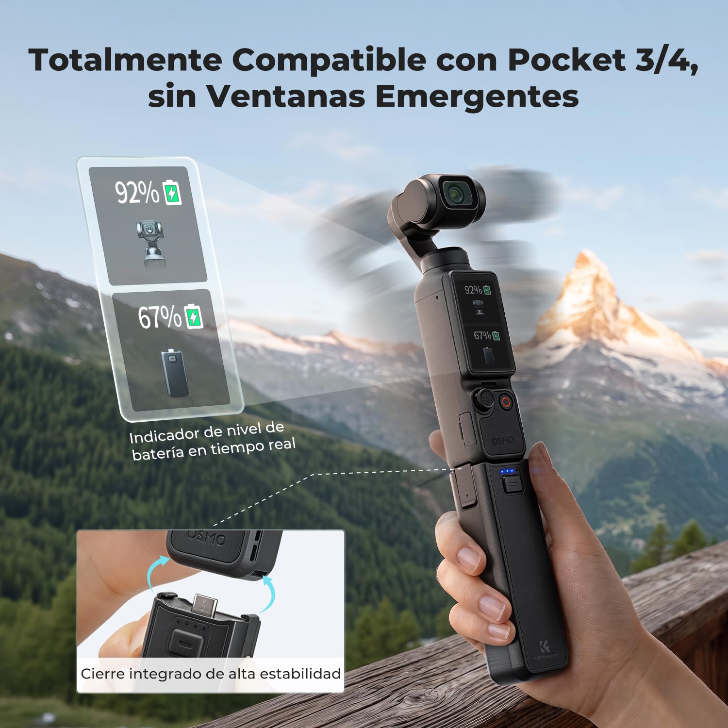 K&F CONCEPT Manija de batería de 5000mAh compatible con Osmo Pocket 4/Pocket 3, para accesorios de Osmo Pocket 3, batería completamente desbloqueada