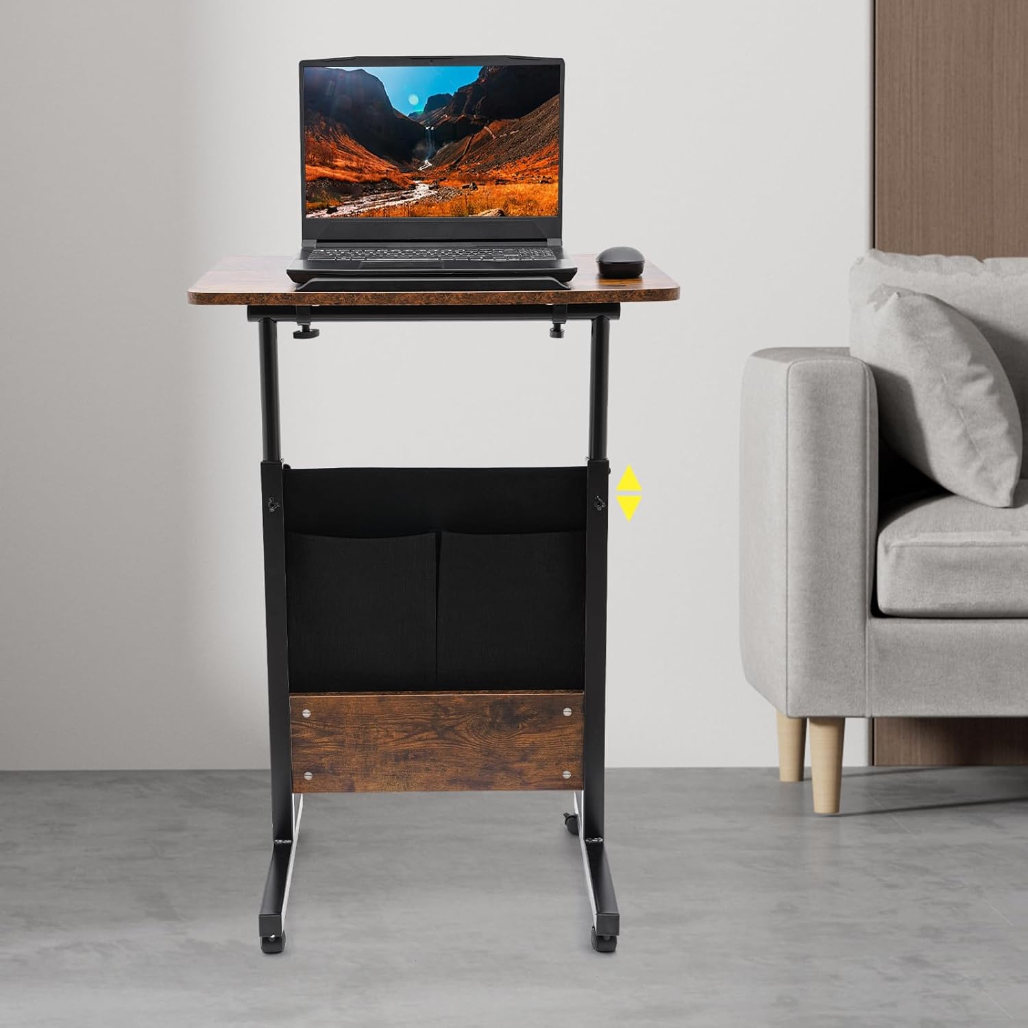 Adjustable Mobile Standing Desk with Wheels and Storage Bag Height and Tilt Adjustable for Home Office Use Portable
