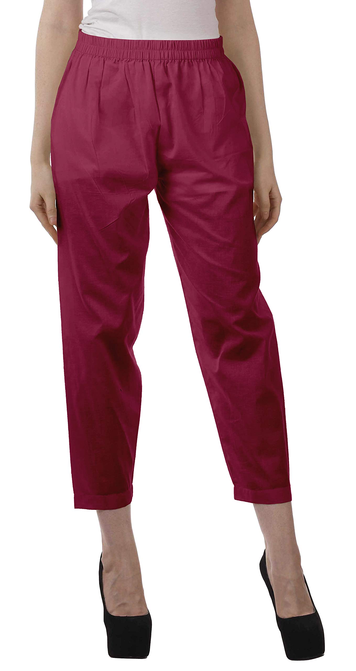 Solid Color Elastic Waist Pants Cotton Narrow Fit Straight Women Pants for Kurti