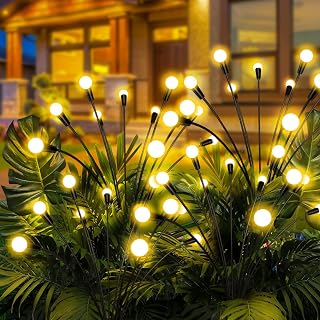DREAMLAND Solar Garden Lights, Upgraded 6 LED Firefly Waterproof Solar Powered High Flexibility Swaying Outdoor Lights for Pathway Yard Walkway Patio Decoration, Warm White (4 Pack)