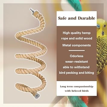 3pcs Bird Rope Perch for Parrots,Bird Cage Climbing Rope Toys Accessories,Bendable Climbing,Bendable Natural Jute Boing with Pine Wood and Stainless Steel Mount,Parakeet Lovebirds(Natural Jute)