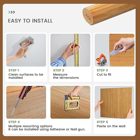 Natural Bamboo Wall Panel for Interior Decor - 7.8 ft x 1.3 ft (94 x 15.6) Narrow Slat Design, Renewable Pole Wrap & Wainscoting Paneling for Walls, Ceiling, Furniture - Raw Bamboo, 1-Pack