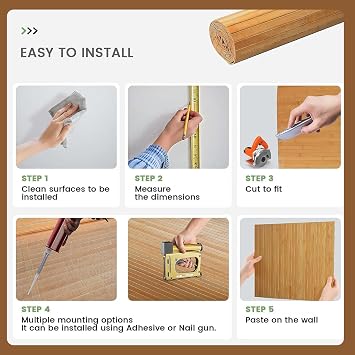 Natural Bamboo Wall Panel for Interior Decor - 7.8 ft x 1.3 ft (94 x 15.6) Narrow Slat Design, Renewable Pole Wrap & Wainscoting Paneling for Walls, Ceiling, Furniture - Raw Bamboo, 1-Pack
