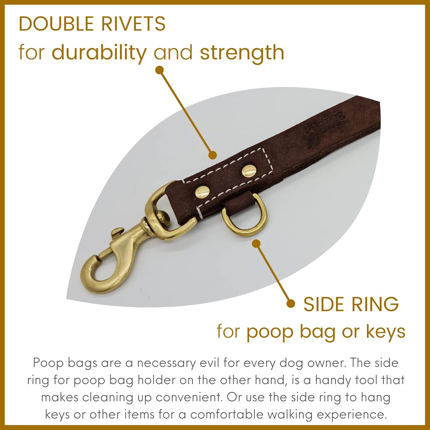 Vibrania Short Leather Dog Leash, Heavy Duty, 1 inch Wide, 1 Ft Long Traffic Dog Lead for Training Large Dogs (1 Ft L x 1" W, Coffee Brown)