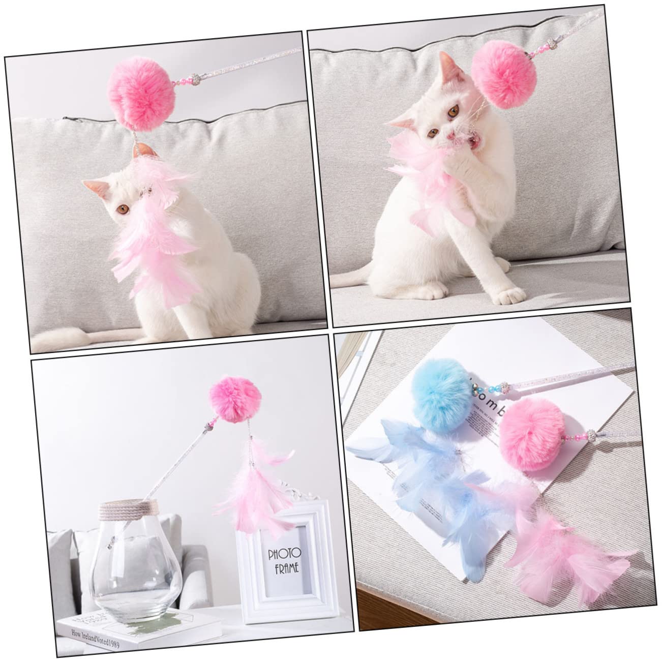 Yardwe 6stücke Interaktive Katzenspielzeuge Mit Feder Und Pompon Handgefertigter Katzenangel Für Glückliche Spielstunden Mit Ihrem Haustier