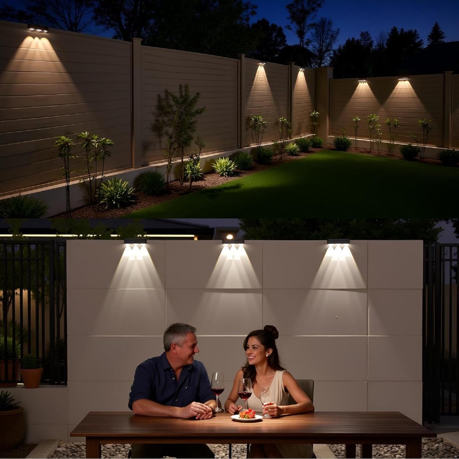 ASLIDECOR Solar Fence Lights Outdoor with 2 Light Modes Bright and Dim, IP65 Waterproof LED Solar Lights for Outside, Backyard, Railing, Step, Pool, Patio,Wall (4)