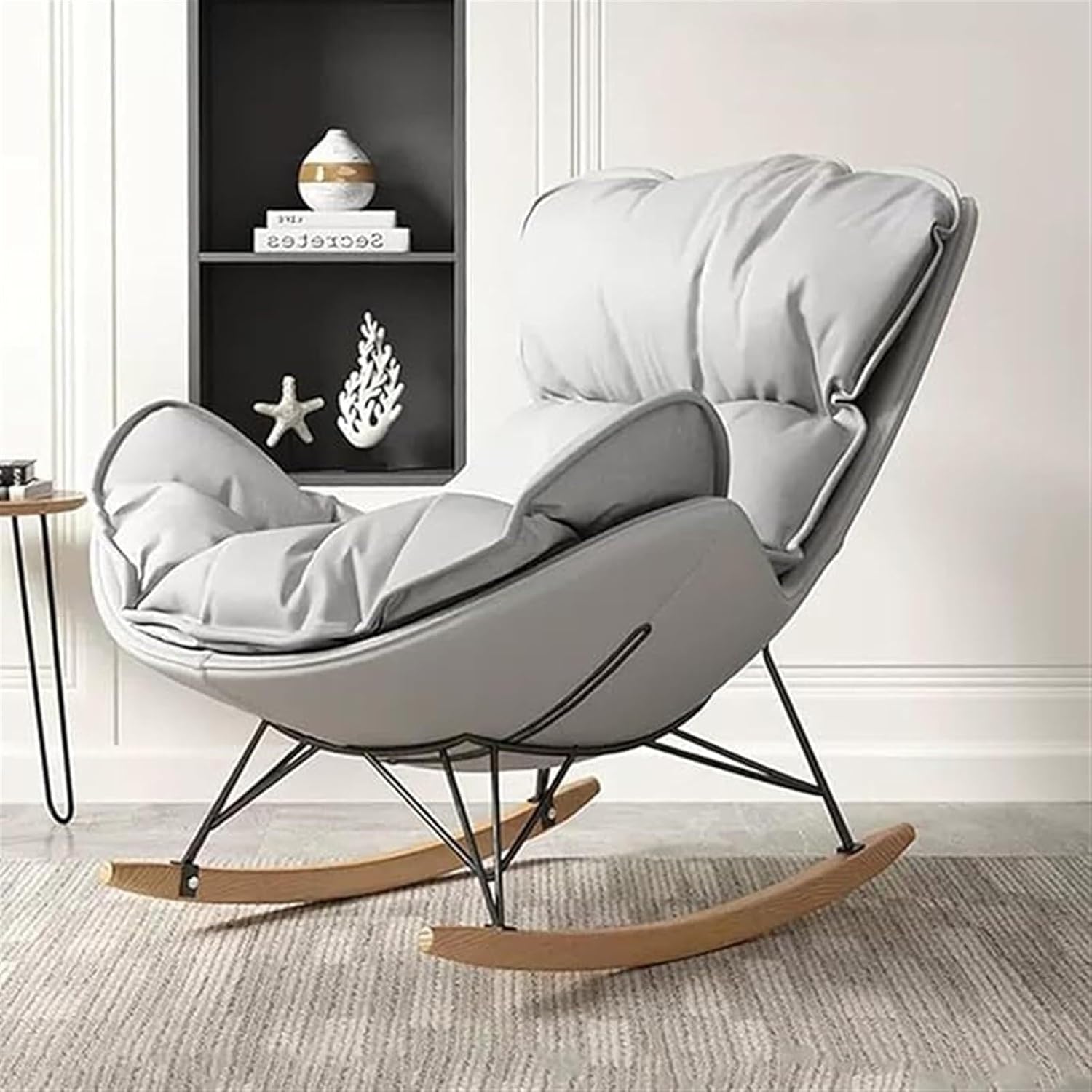 Glider Rocking Chair with Tech Cloth Upholstery, Soft Foam Seat, Solid Base, Ergonomic Lounge Chair for Living Room, Bedroom, Office, and Nursery(Blue)