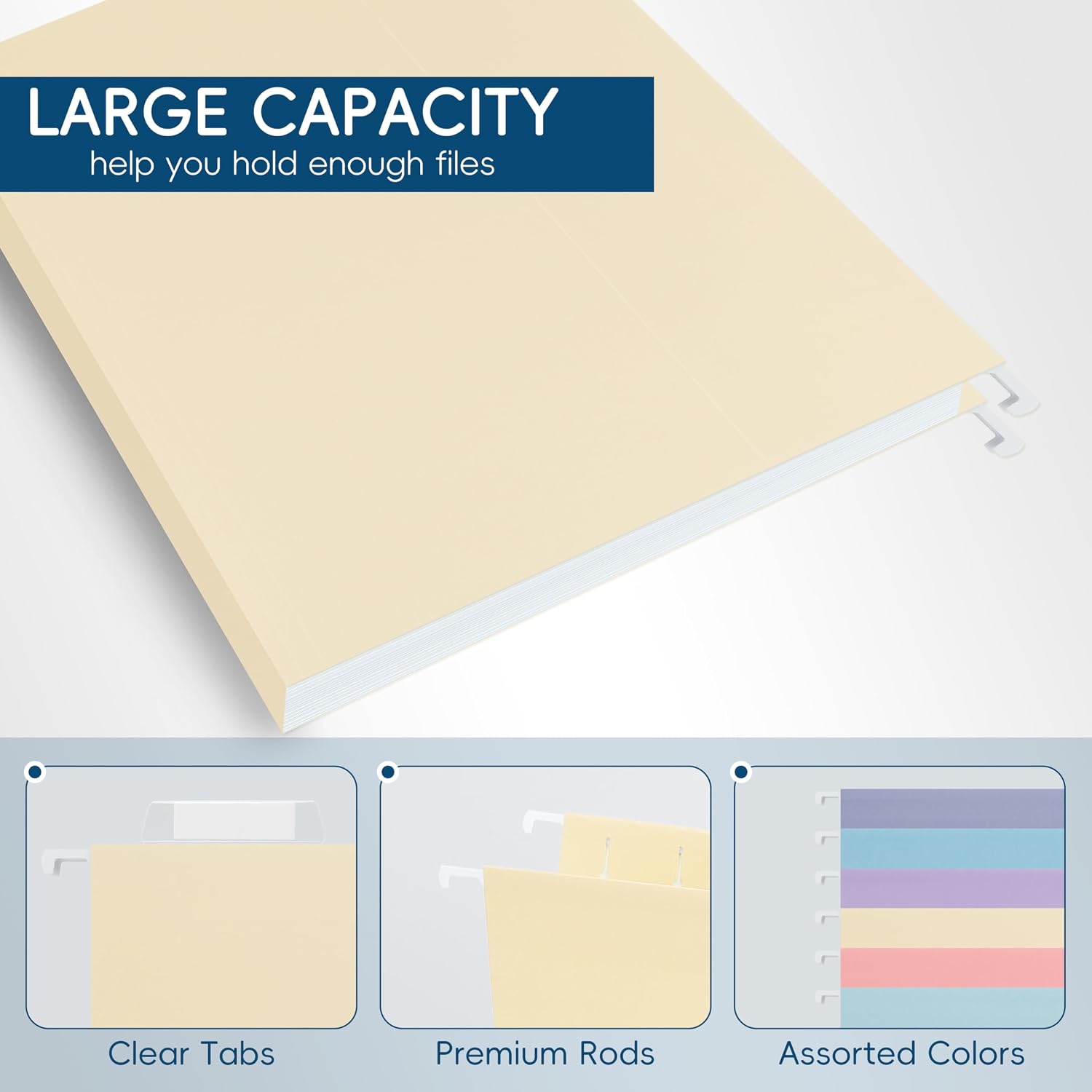 Hanging File Folders,Yellow 25 Pack Letter Size File Folders with 1/5-cut Tabs,Office Essentials for Filing Cabinet & Desk Storage image 4