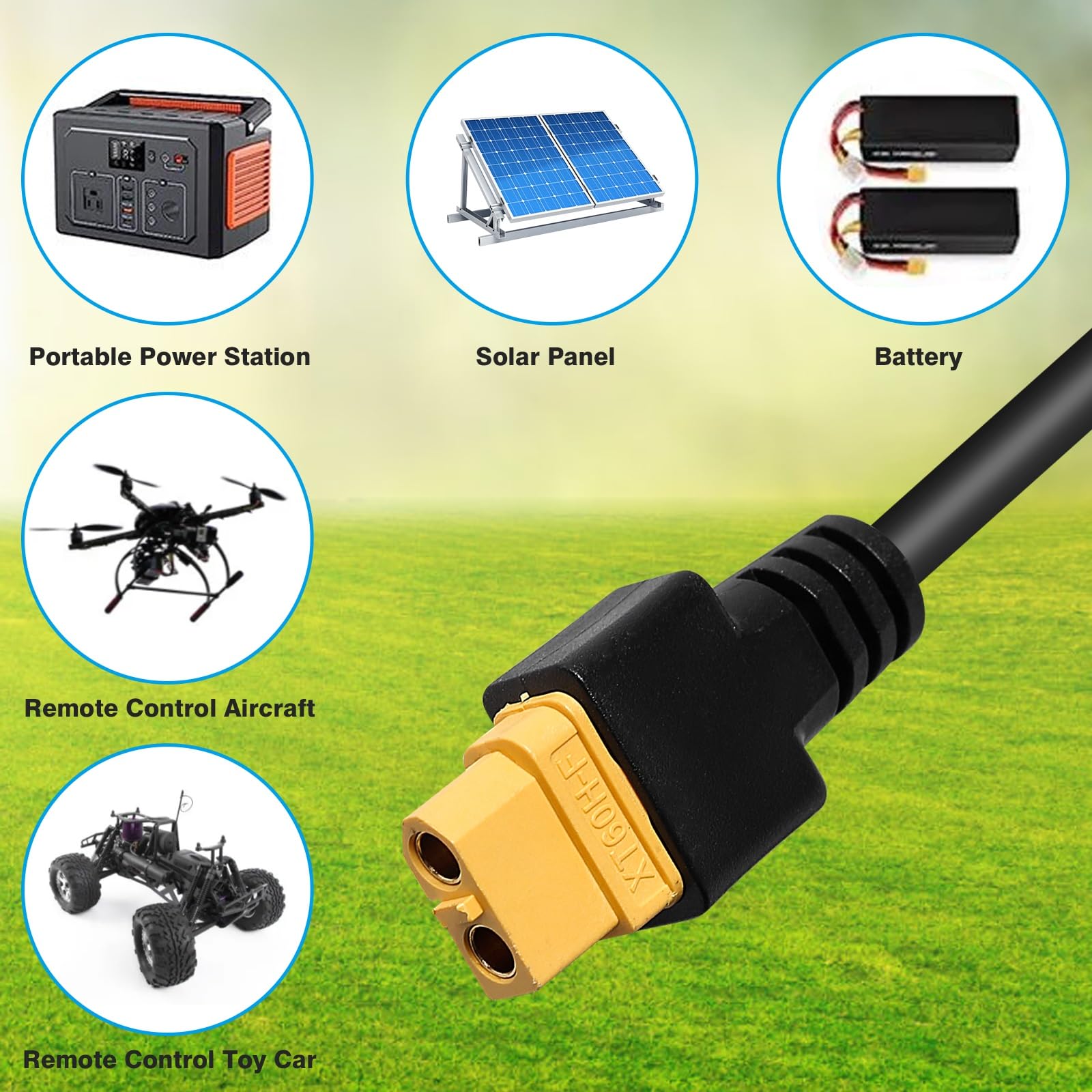 Produktbild von Leehitech 4-in-1 Solarladekabel – Universalstecker Auf Anderson/XT60/DC7909/DC5521, 16AWG, 1m, IP67 Wasserdicht Für Solarpanel & Generator