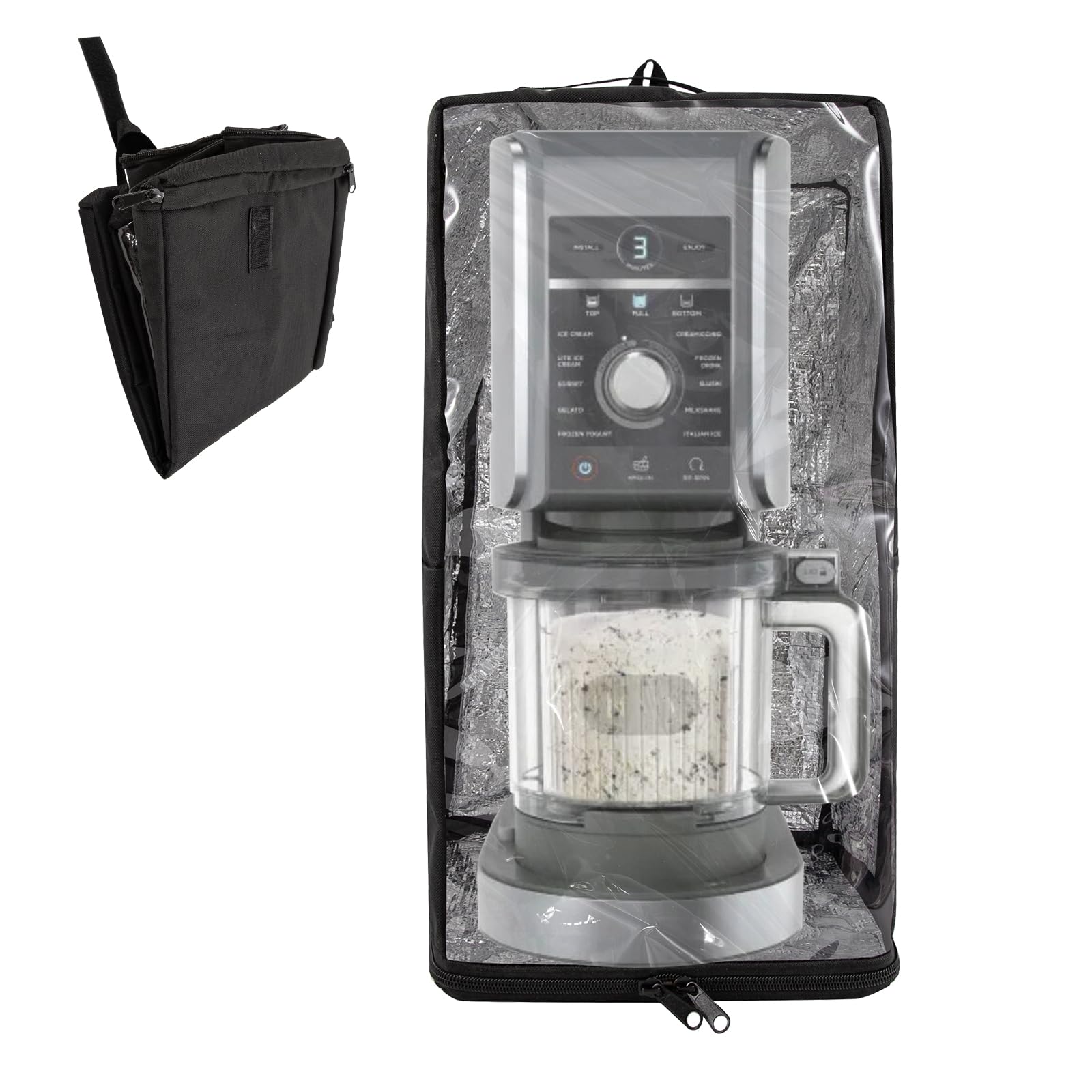 Dust Cover Compatible with Ninja CREAMi NC501, NC301, NC299AMZ, Ice Cream Maker Dust Cover with Hanging Strap and Pockets for Ninja Ice Cream Maker Machine, Black