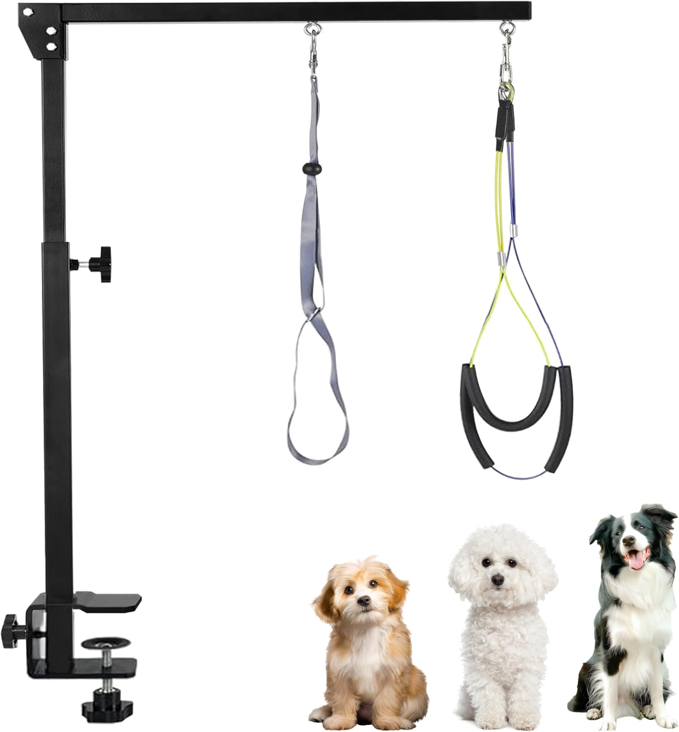 AGESISI Dog Grooming Arm With Clamp, Heavy Duty Pet Grooming Table Arm With  Grooming Hammock, Loop Noose Two No-Sit Haunch Holder, 36 Height