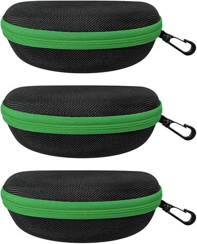 Paquete de 3 fundas con cremallera para lentes y gafas de sol con mosquetón de plástico
