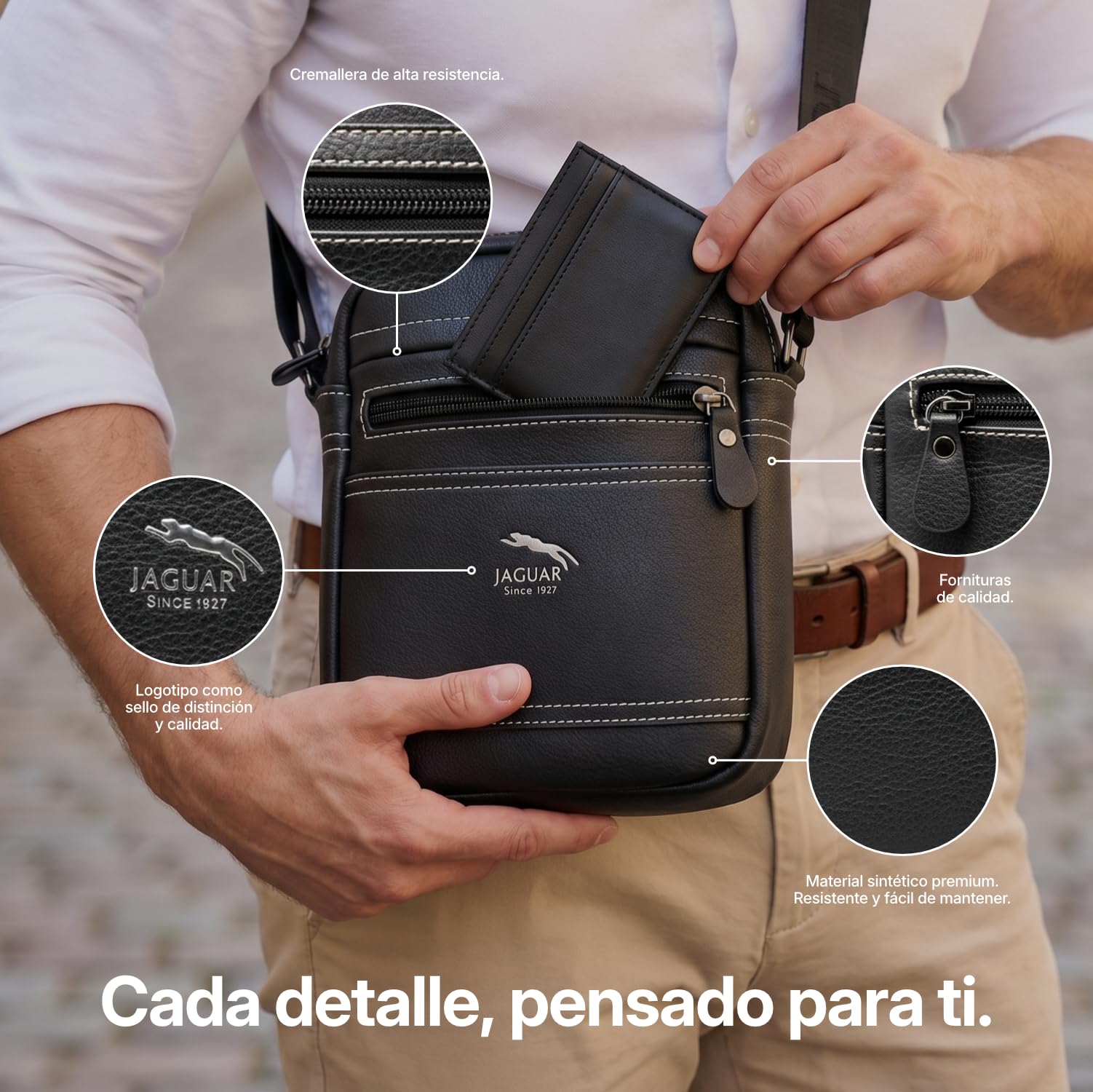 JAGUAR Bandolera Cruzada Hombre Elegante – Bolsos para Hombre Modernos y Cómodos | Bolsos Bandolera Grandes para Viajar, Ir a la Oficina o Uso Diario