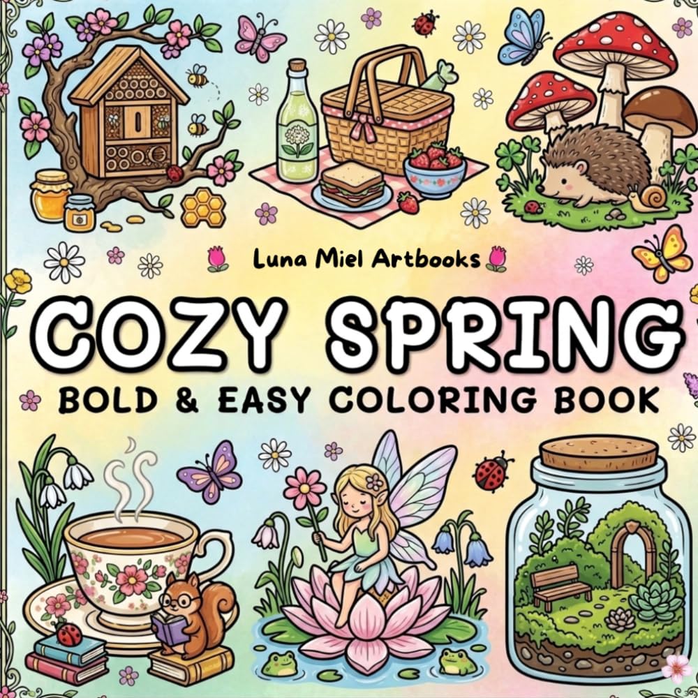 COZY SPRING, Bold and Easy coloring book: 60 Easy Spring Inspired Designs for Adults, Teens and Kids (Bold & cute Coloring) (Dreamy Cozy Worlds)