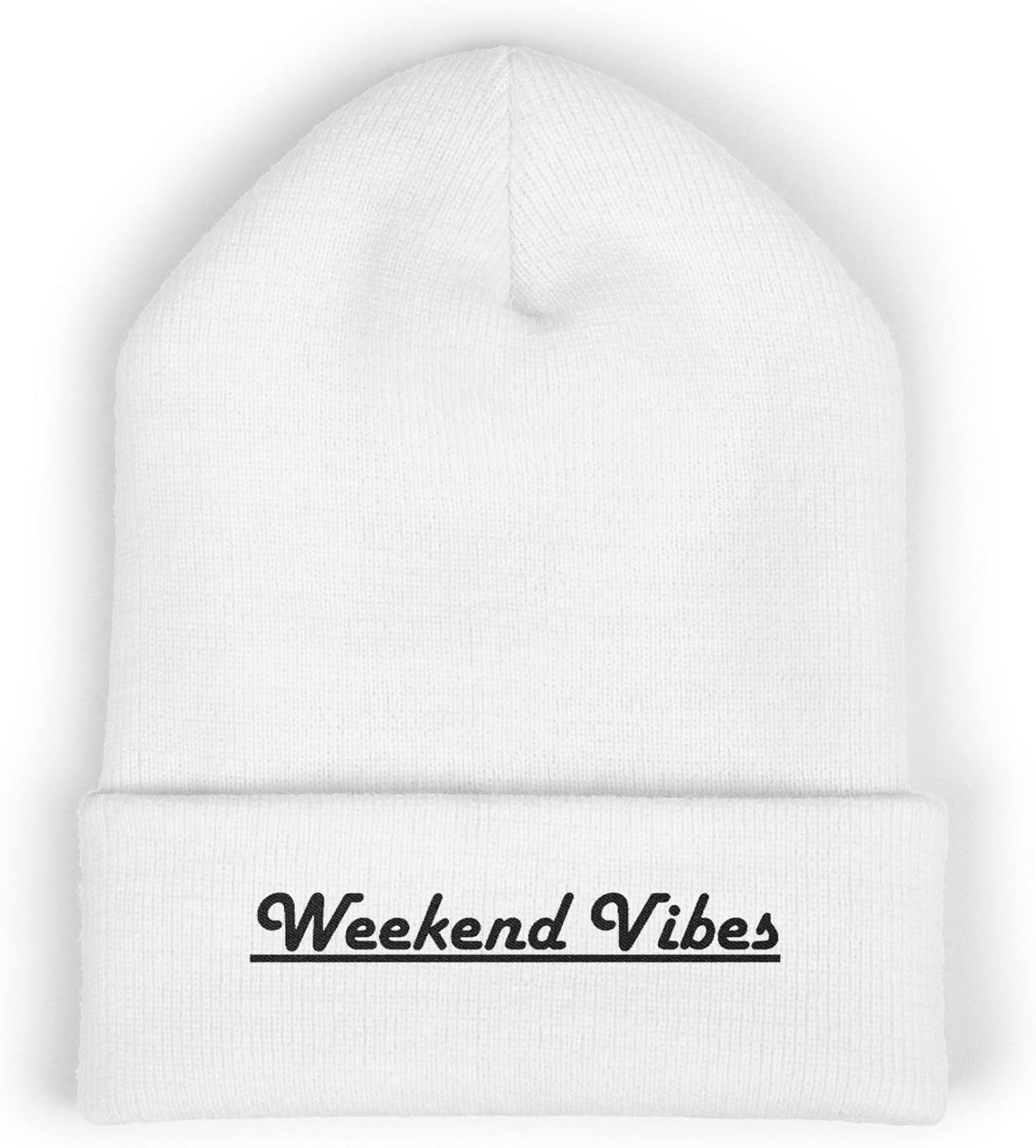 Premium Classic Cuffed Beanie Hat - 'Weekend Vibes' Embroidered Message