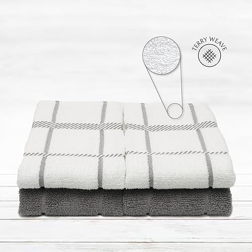Miniatura 3 de Toallas de cocina de rizo 100% algodón, paquete de 4 unidades de 16 x 26 pulgadas, toallas de cocina súper suaves y absorbentes, perfectas para