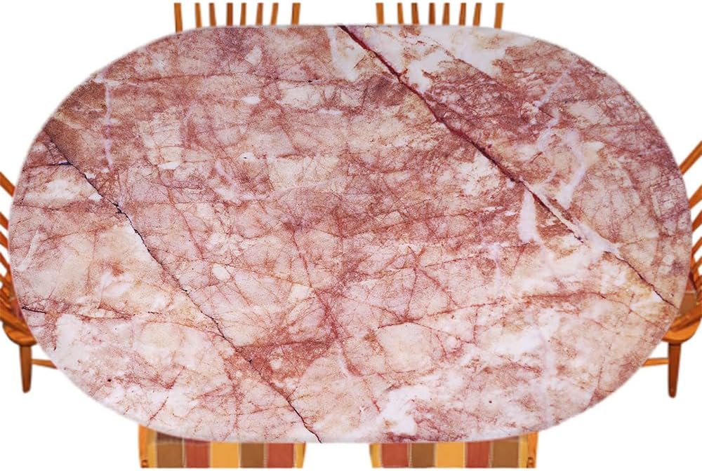 Marble Oval Elastic Fitted Tablecloth, Marble Texture Background, for Kitchen Dinning Tabletop Decoration Outdoor Picnic, Fits 48" x 72" Table
