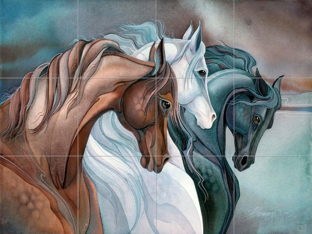 Ceramic Backsplash Tile Mural Horse Animal Equine Kitchen/Bathroom - Sisters of The Wind Horses - Jody Bergsma