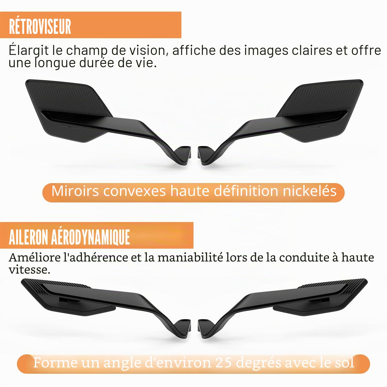 Rétroviseurs Latéraux de Moto Rotatifs Réglables Universels | Compatible avec Z650 Z900 Z1000 Duke 390 790 1290 X-Max 250 300 MT-07 MT-09 MT-10 CB 650R 1000R