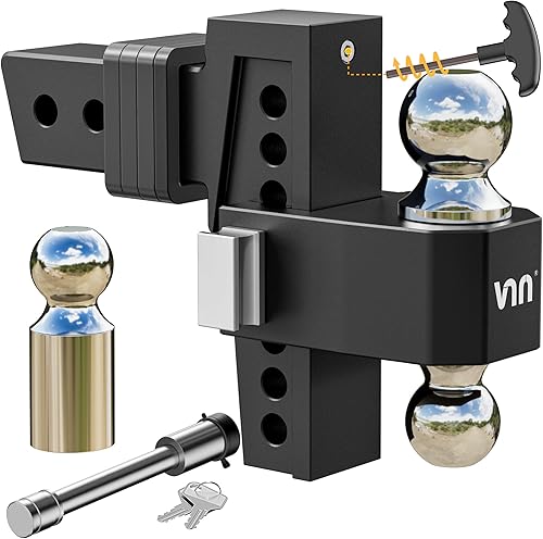 VNN Enganche de caída receptor de 2.5 pulgadas, enganche de remolque de caída de 6 pulgadas, color negro, intercambiable, 3 soportes de bola maciza