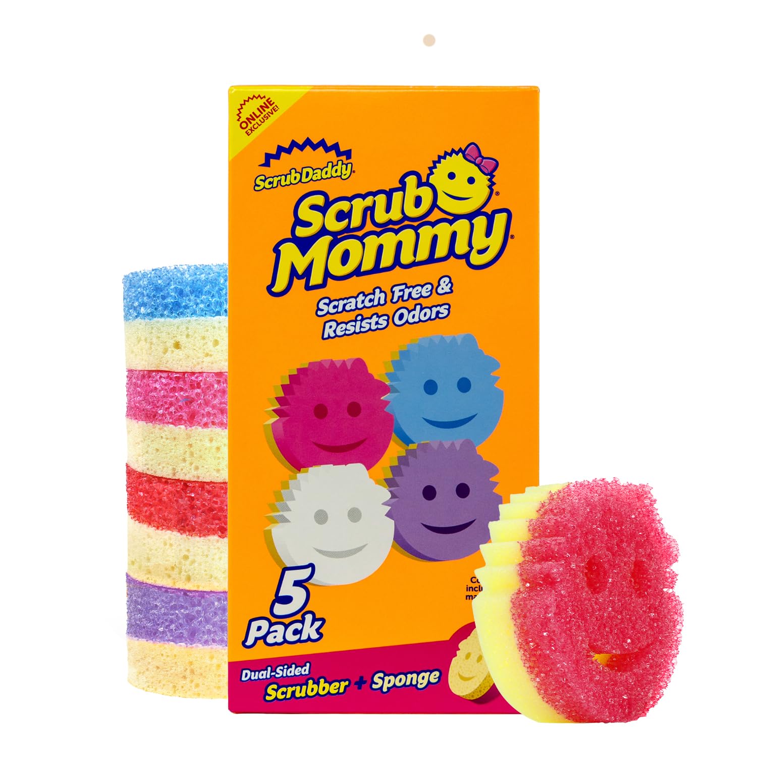 Scrub Daddy Scrub Mommy Kitchen Sponges for Dishes & Wiping Spills - Dual-Sided Dish Scrubber Sponge for Cleaning - Multi-Colored Bulk Pack - Stain & Odor Resistant (5 Count)