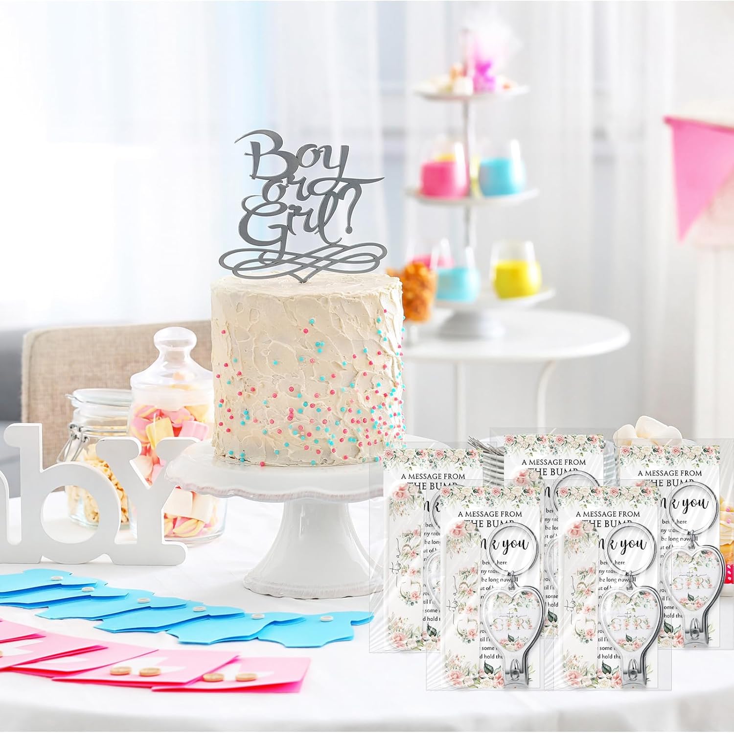 Lothee 50 Sets It's a Girl Baby Shower Favors for Guests Keychain with Nail Clipper and Bottle Opener Floral Nail Files Thank You Card Gender Reveal Party Favors for Guest Baby Shower Return Gift