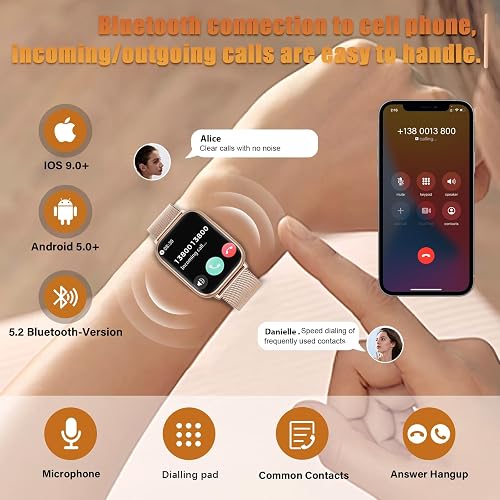 SLOKSFil Montre Connectée Femme avec Appel Bluetooth, 1.83" HD Smartwatch avec 24H Fréquence Cardiaque, SpO2, Sommeil, IP68 Podometre 120+ Modes Sportifs Fitness Tracker pour Android iOS Or Rose - 2