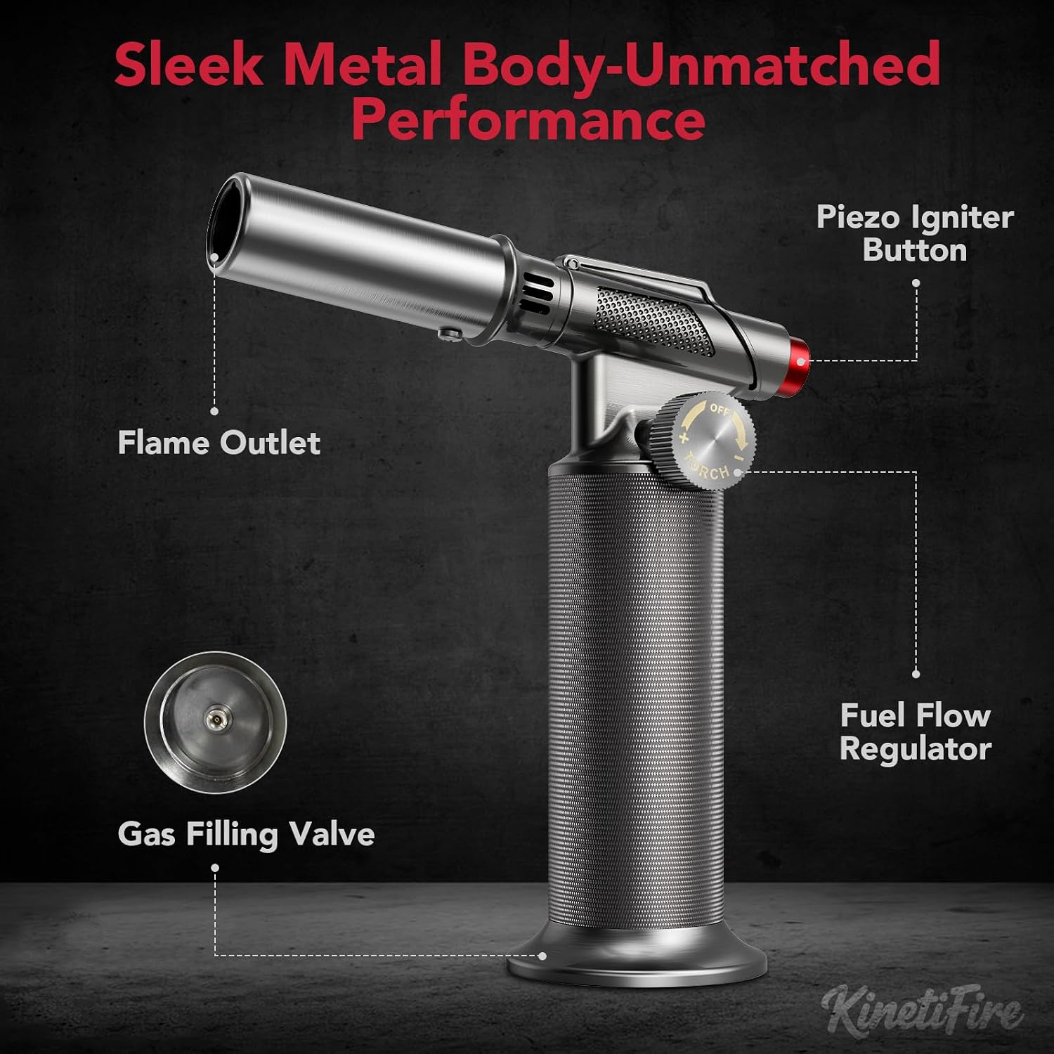 Butane Torch Lighter 801, Refillable Kithcne Torch with Safety Lock, Continuous Flame Mode, Adjustable Flame for Kitchen, Soldering and Bakingl(Butane Gas Not Included)