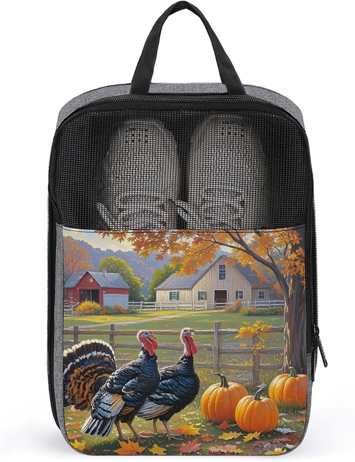 Pumpkin Autumn Leaves Shoe Bag Travel Shoe Organizer with Zipper Golf Shoe Dust Bags for Man And Women Shoes Storage Pouch for Travel Waterproof Shoes Tote Sneaker Bags