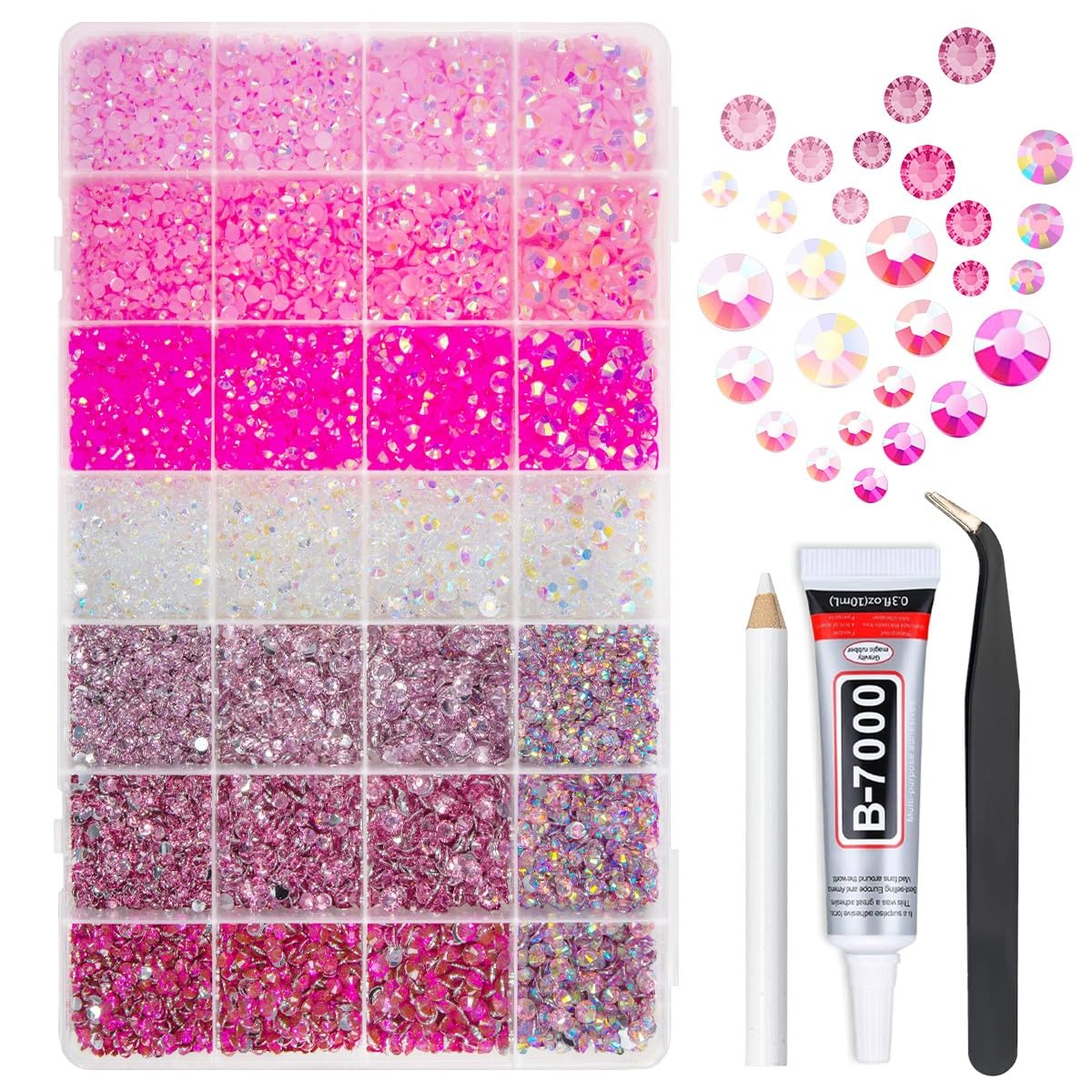 qiipii 28 Kinds Pink Gelatinous Resin Rhinestone With Jewelry Glue B7000 For
