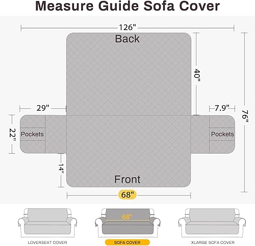Miniatura 7 de Funda de sofá 100% impermeable para perros, lavable, antideslizante, funda protectora de 3 cojines con bolsillos (sofá de 68 pulgadas, beige)