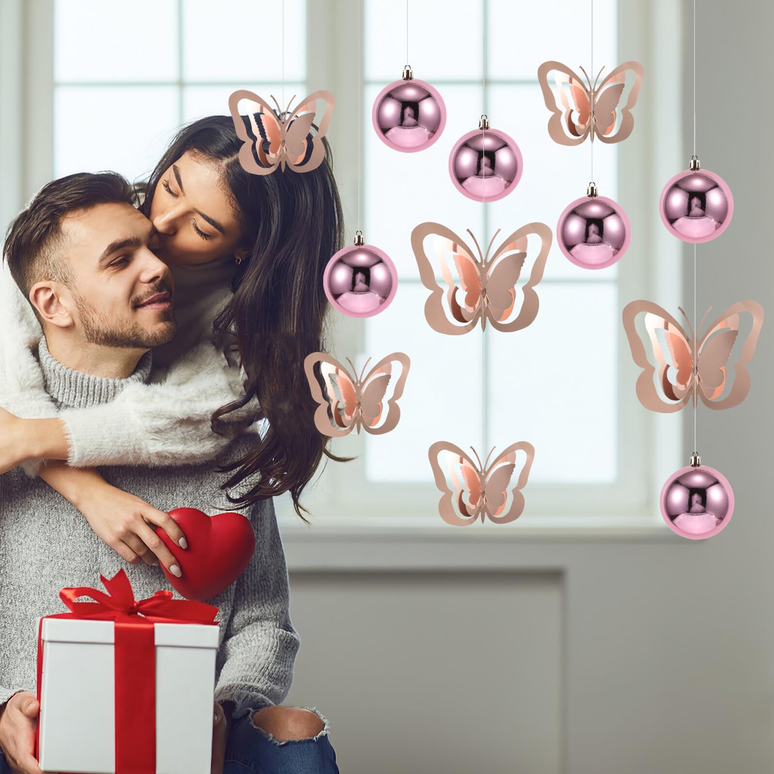 DOITOOL Teiliges Schmetterling Deckenhänger mit Glänzenden Kugeln Frühlingsdeko Innen für Fensterdeko Einfache Montage Langlebige Papier Plastik-qualität Romantische Raumgestaltung