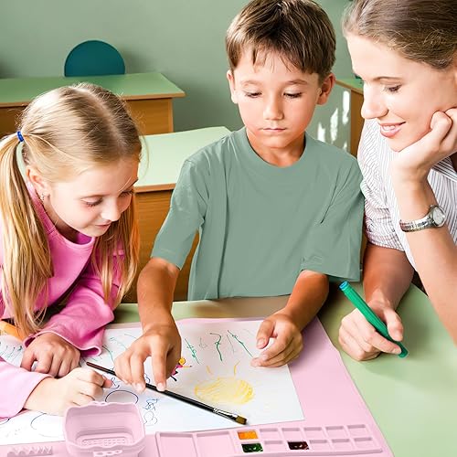 Miniatura 5 de Tapete de silicona para manualidades con taza de limpieza y soporte para pintura, tapete de arte de 19.9 x 16.9 pulgadas, tapete de silicona