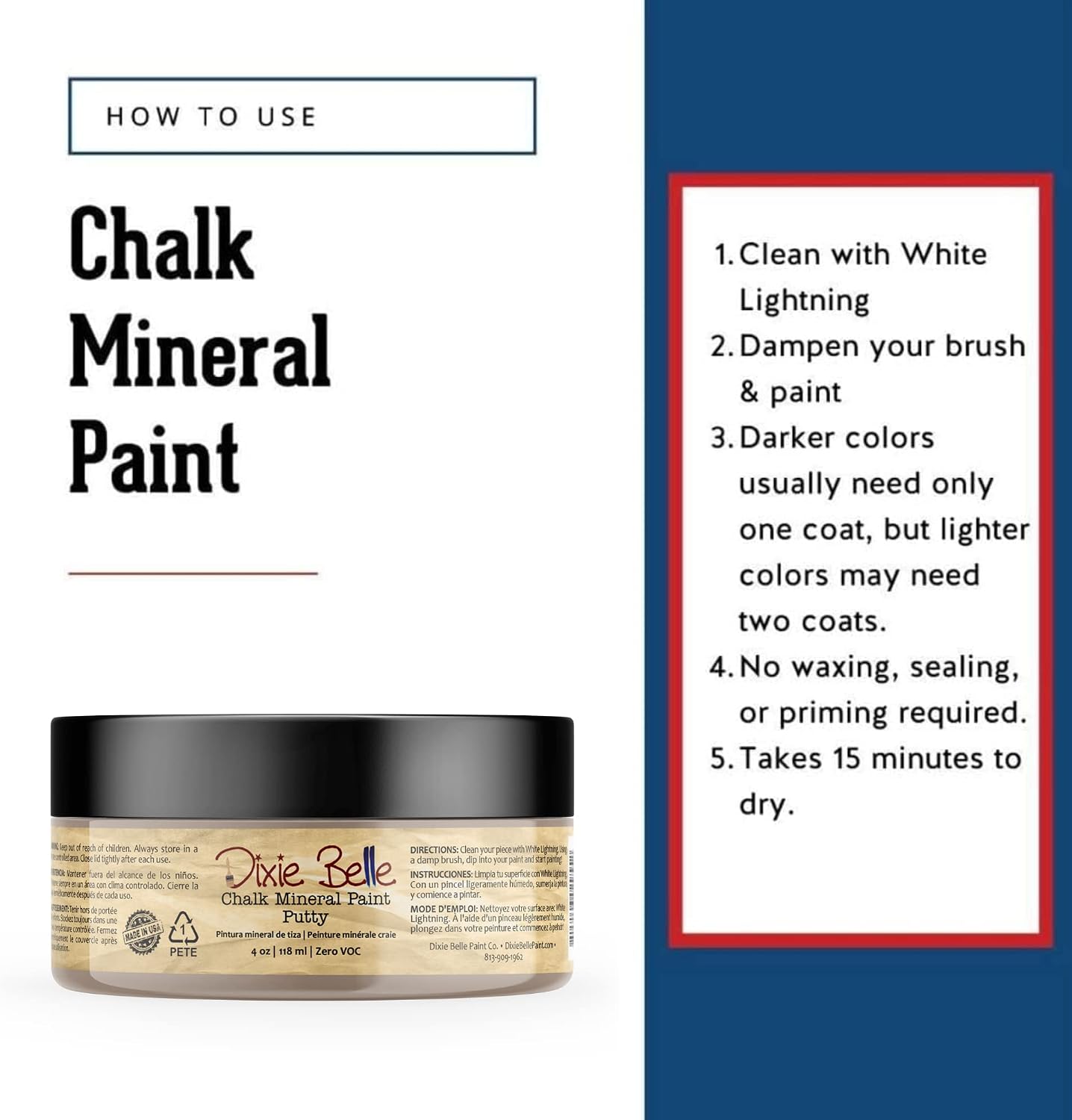 Dixie Belle Paint Company Chalk Finish Furniture Paint - Putty (4oz) - Matte Muted Taupe Chic Chalk Mineral DIY Furniture Paint