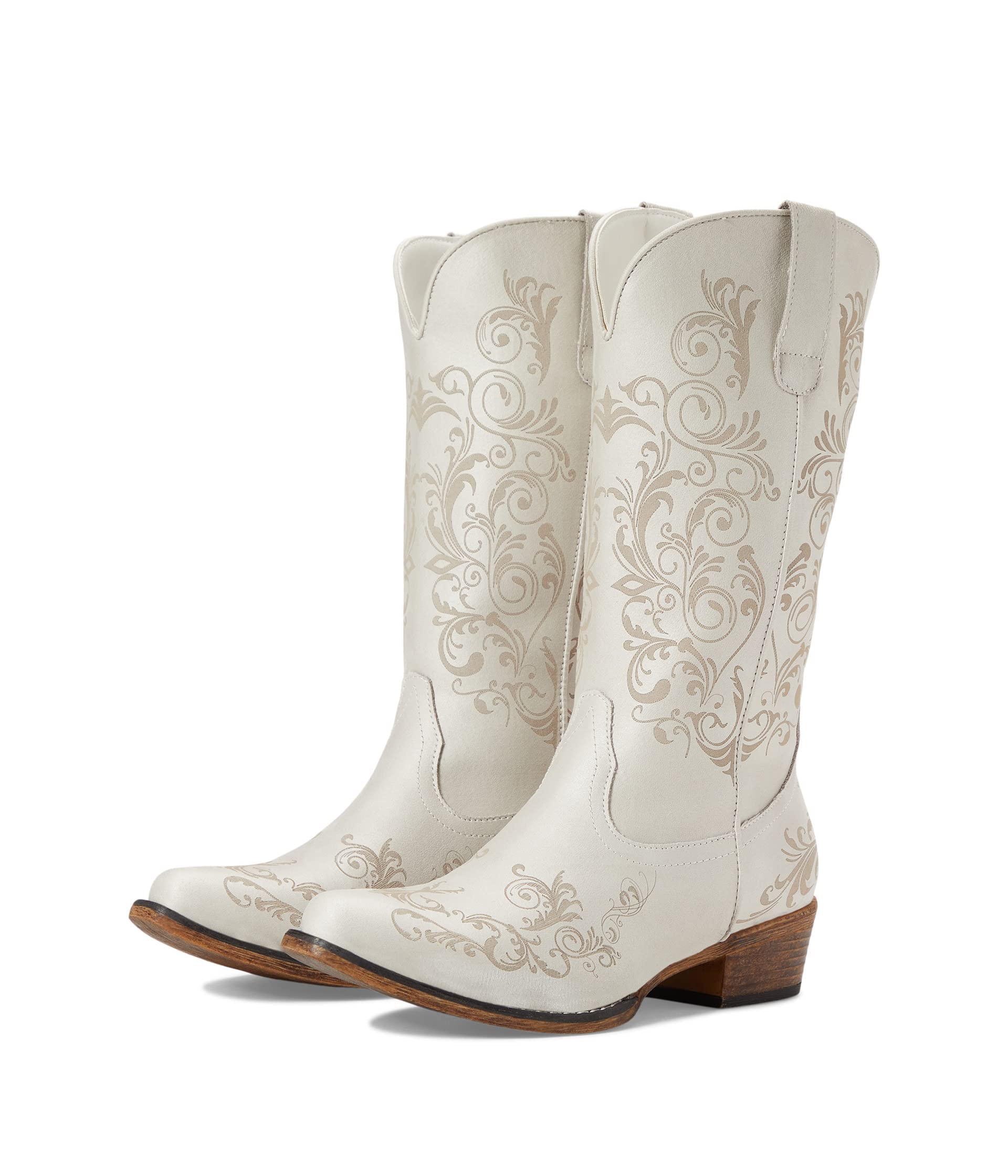 ROPER Womens Tall Stuff Embroidery Snip Toe Casual Boots Mid Calf Low Heel 1-2"