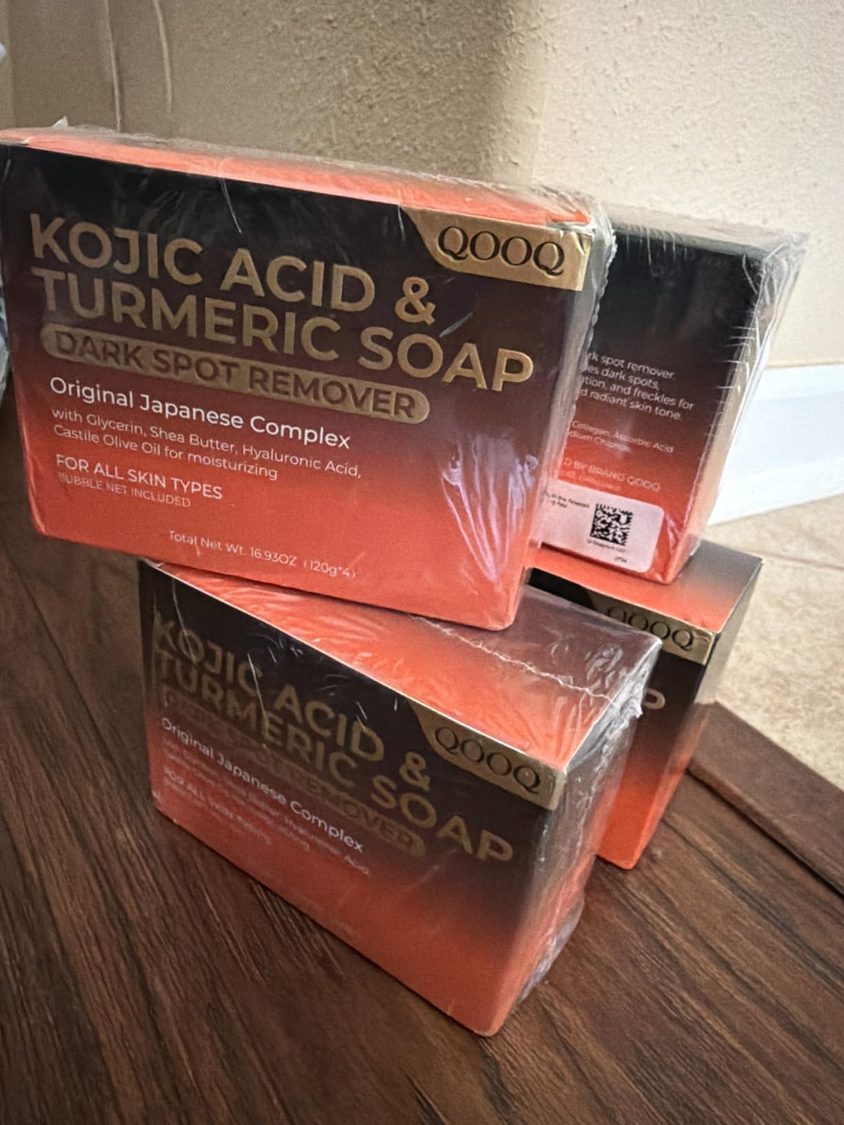 QOOQ Turmeric Kojic Acid Soap for Dark Spots Remover – Facial Cleansing Bar with Vitamin C, Retinol, Collagen, Vitamin E, Glycerin, Shea Butter & Castile Olive Oil – Soap for Women & Men (120g x 2)