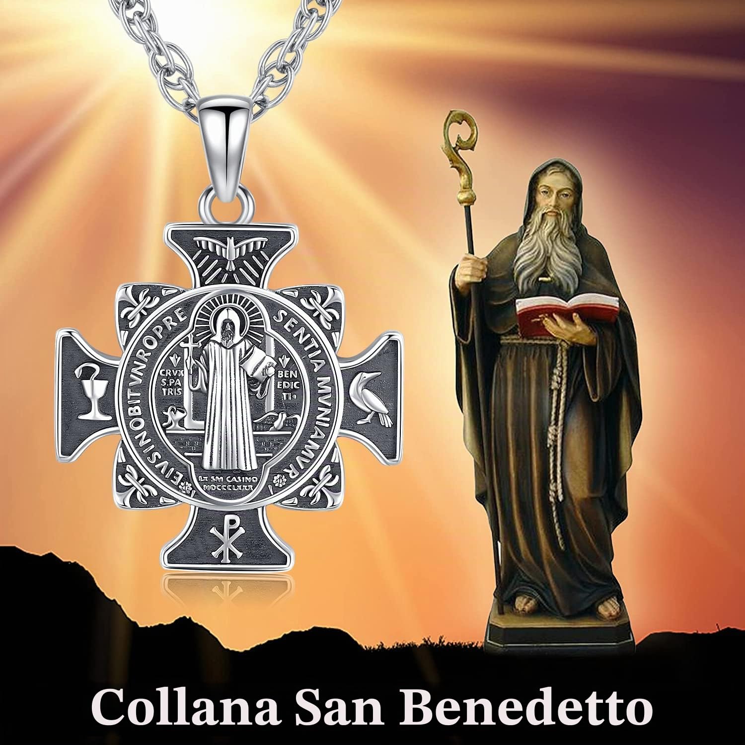Collana San Michael/San Cristoforo/San Benedetto in Argento Sterling 925 Ciondolo di Protezione Medaglia Arcangelo Gioielli Religiosa Amuleto per Uomo Donna