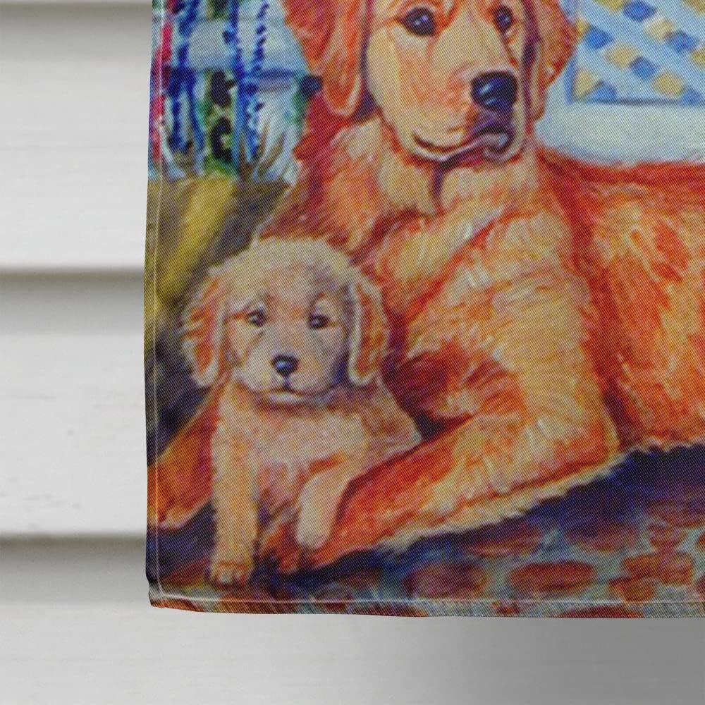 Caroline's Treasures 7148CHF Golden Retriever and Puppy at The Fence House Flag Large Porch Sleeve Pole Decorative Outside Yard Banner Artwork Wall Hanging, Polyester, House Size, Multicolor