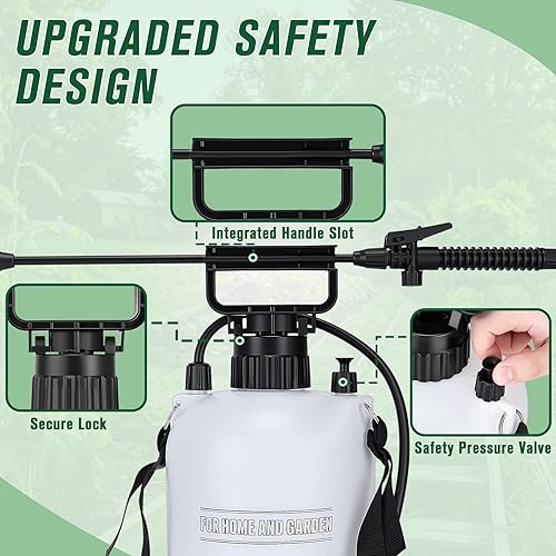 Vista 6 de Pulverizador de bomba de 1.3 galones, rociador de jardín de 5 litros con boquillas ajustables y pulverizadores de correa para el hombro en césped