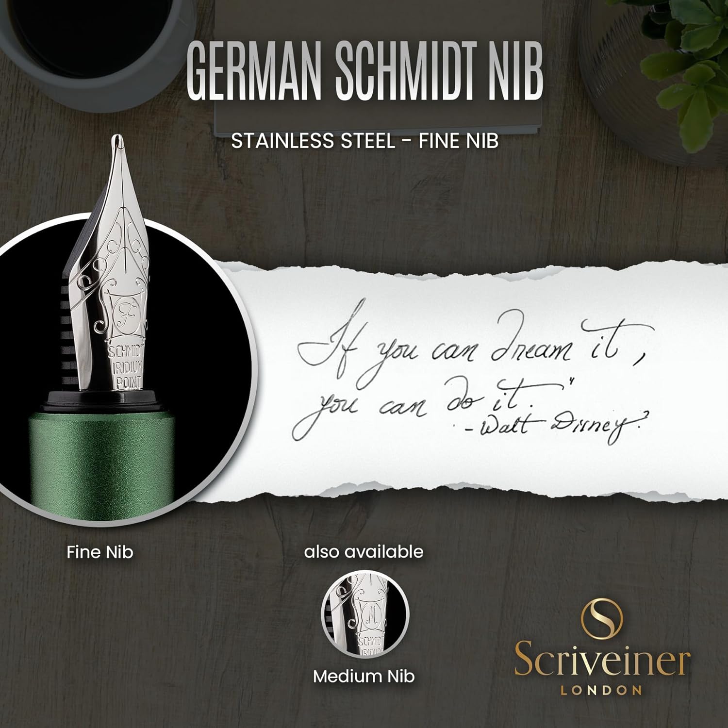 Green Matt EDC Fountain Pen - Fine Nib by Scriveiner