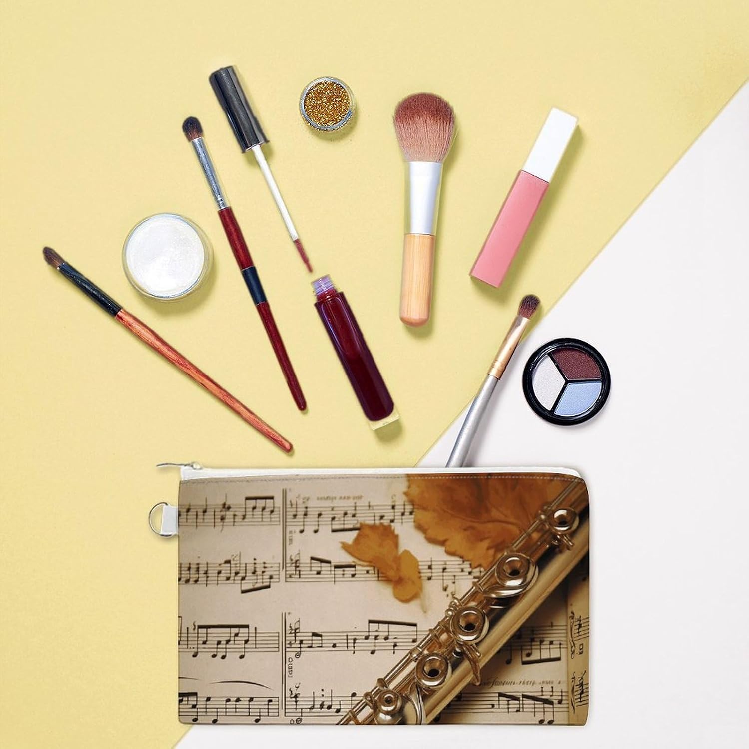 Flute Music Coin Purse Pouch for Men Women Travel Portable Check Wallet Zipper Bank Bag Canvas Coin Wallet Money Bag 7.4 in X 4.6 in Money Pouch Lightweight Change Holder