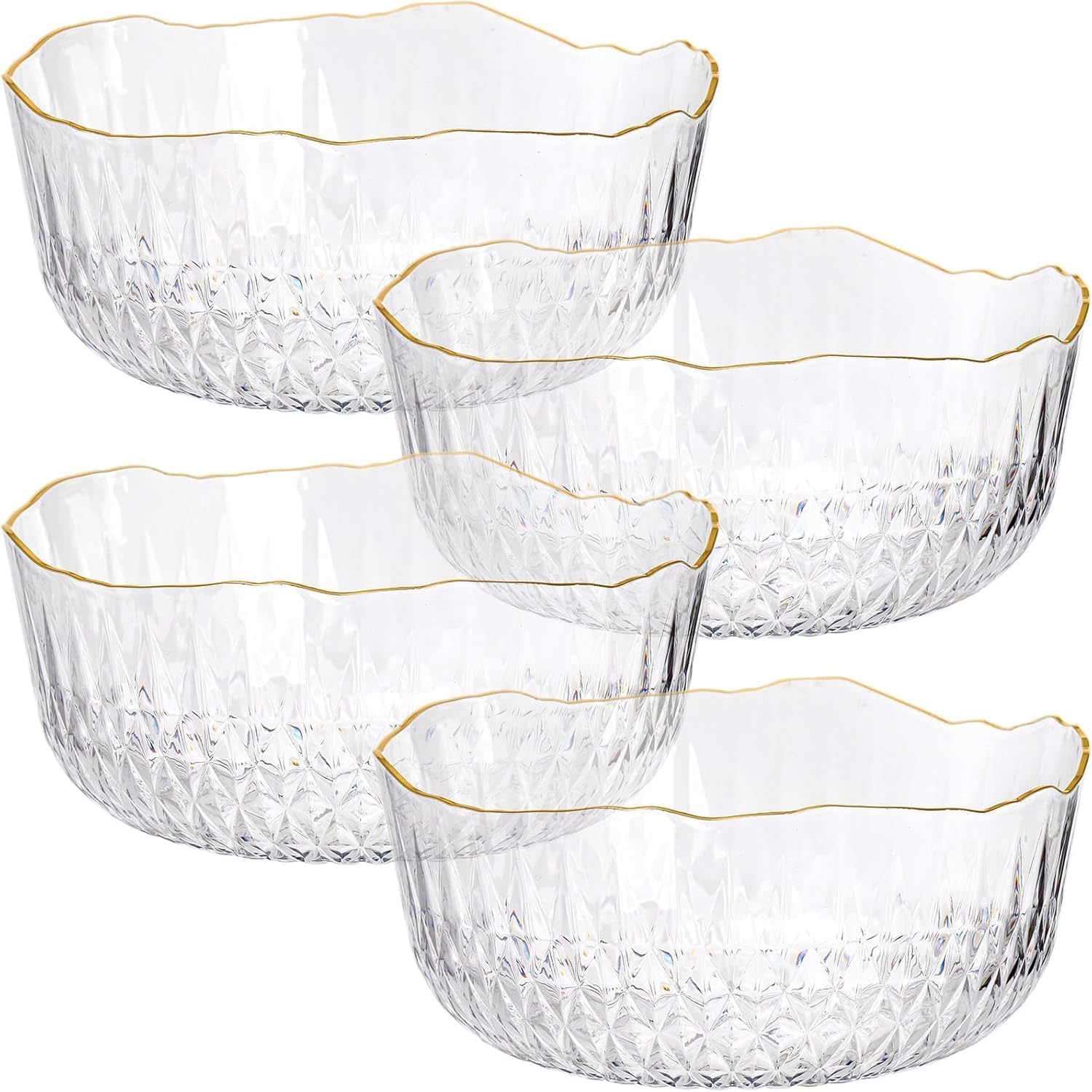 Frcctre 4 Pack Clear Plastic Serving Bowls, 70 Ounce Crystal Salad Mixing Bowl, 9 Inch Round Plastic Bowls Disposable Catering Bowls for Party, Salad, Fruit, Snack, Chip, Popcorn