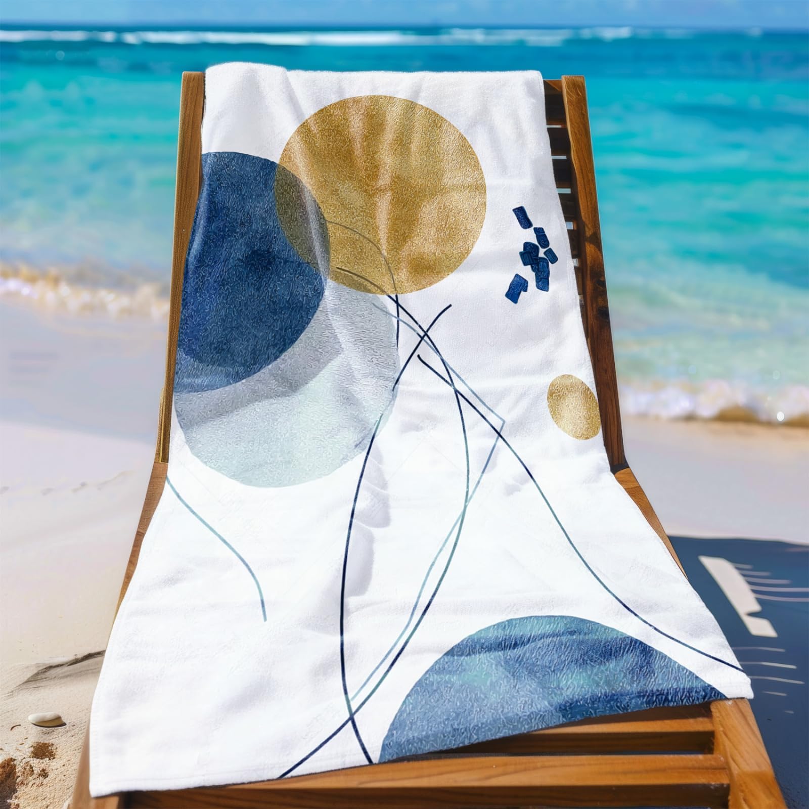 Générique Serviette Microfibre Plage Cercle Bleu Or