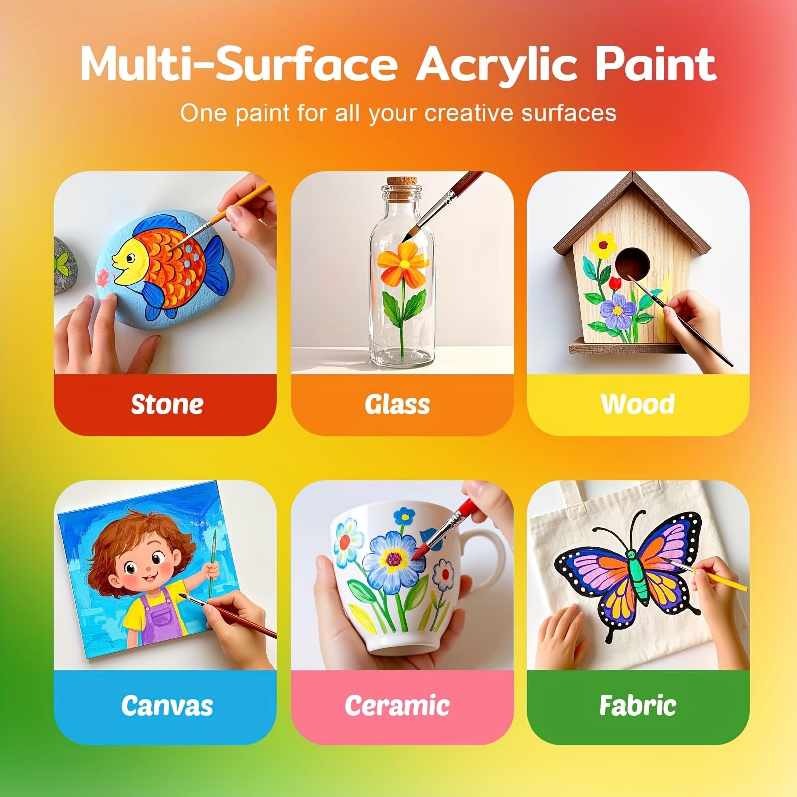 Juego de pintura acrílica de color, 6 x 958.2 g (1 L), gruesa y cremosa, 6 colores, adecuado para lienzo, madera, tela, cuero, cartón, papel, MDF y pintura de manualidades