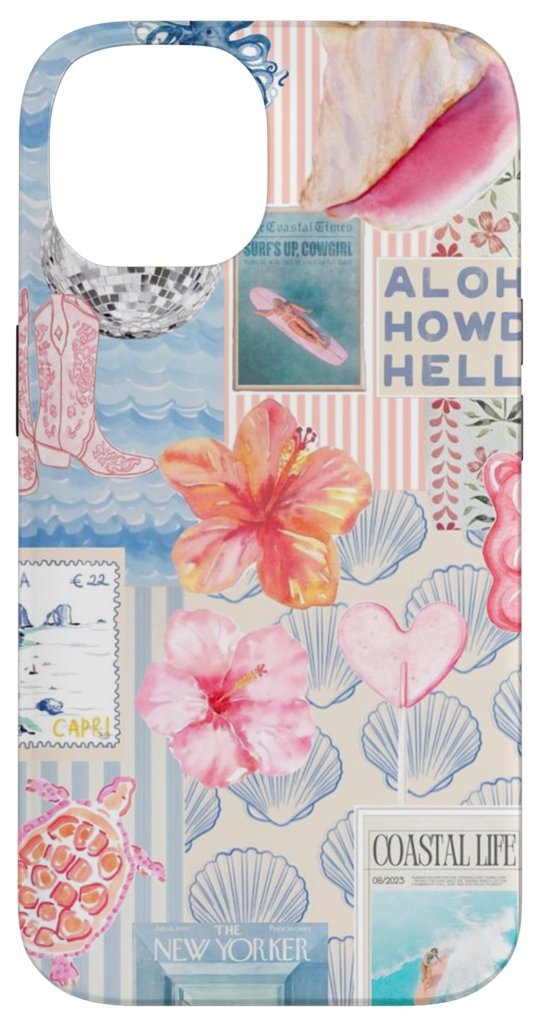 Coastal Collage Preppy Cute Aesthetic Beachy Blue Coquette Case for iPhone 14