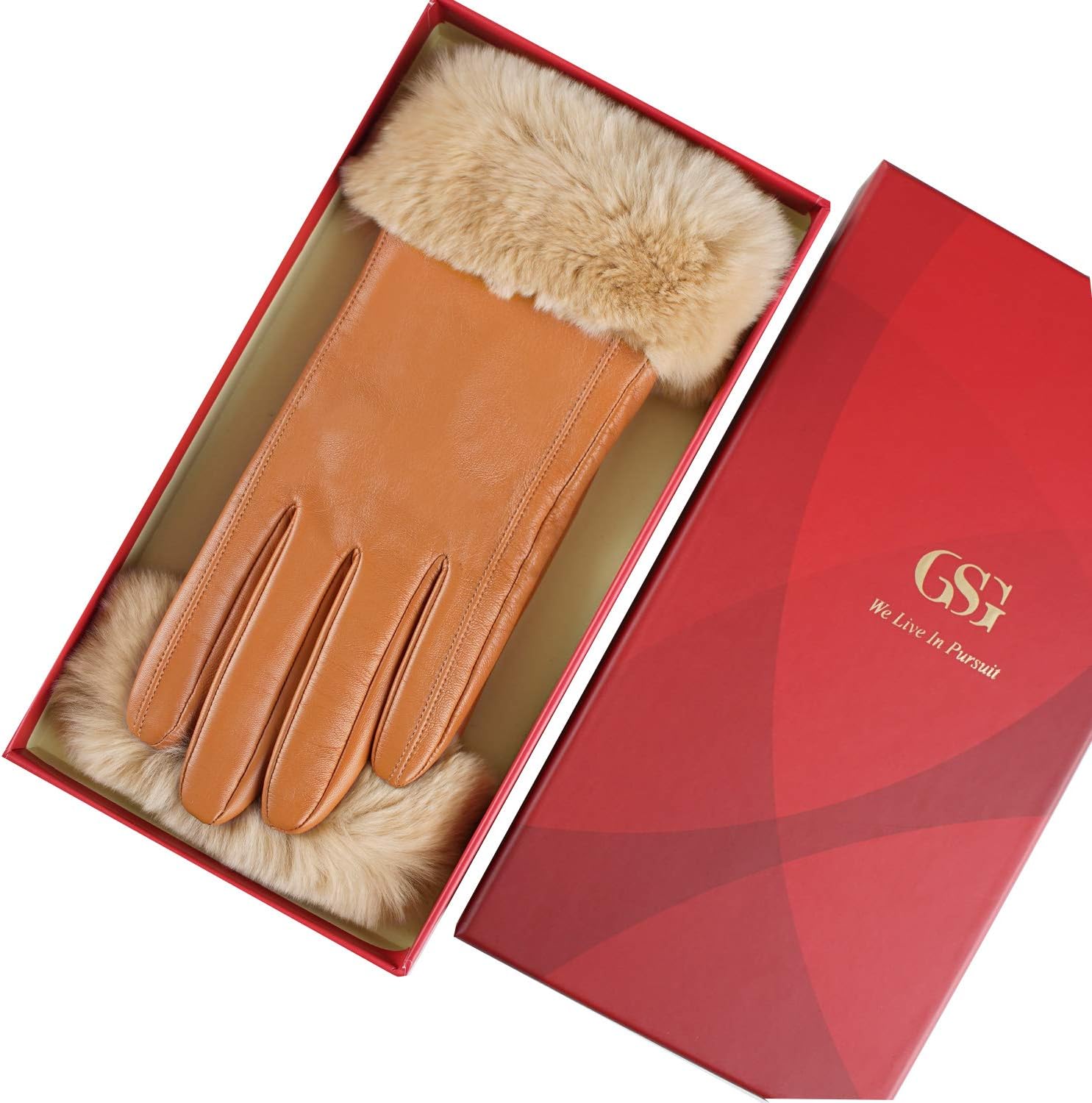 GSG Women Leather Gloves Rabbit Fur Cuff Touchscreen Warm Winter Driving Gloves Lady Multicolor - Image 5