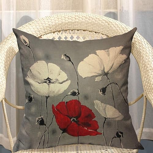 Miniatura 4 de Mugod Funda de almohada con diseño de flor de amapola, hermosa y encantadora acuarela, color rojo y blanco, 18 x 18 pulgadas, suave, cuadrada, de